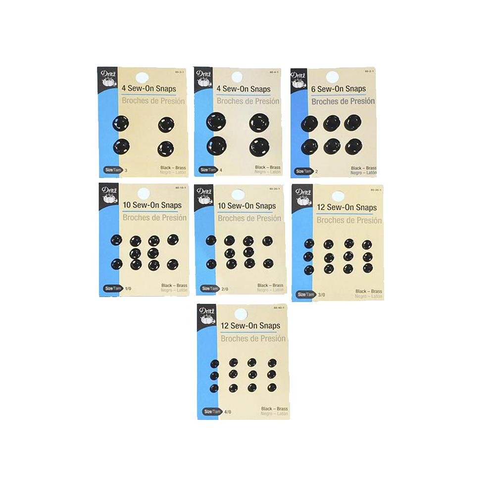 Dritz Sew-On Snaps - Black (Sizes 1,2,3,4)