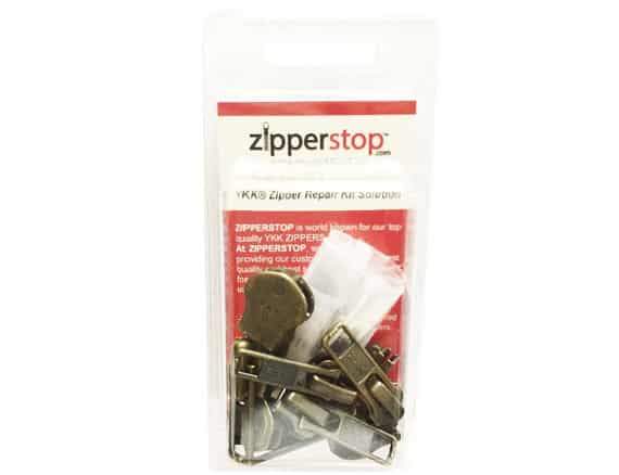Zipper Repair Kit Solution 8 sets of YKK Auto Lock Antique Brass Sliders Assorted 4 of #5, 2 of #7 and 2 of #10 Included Top & Bottom Stops