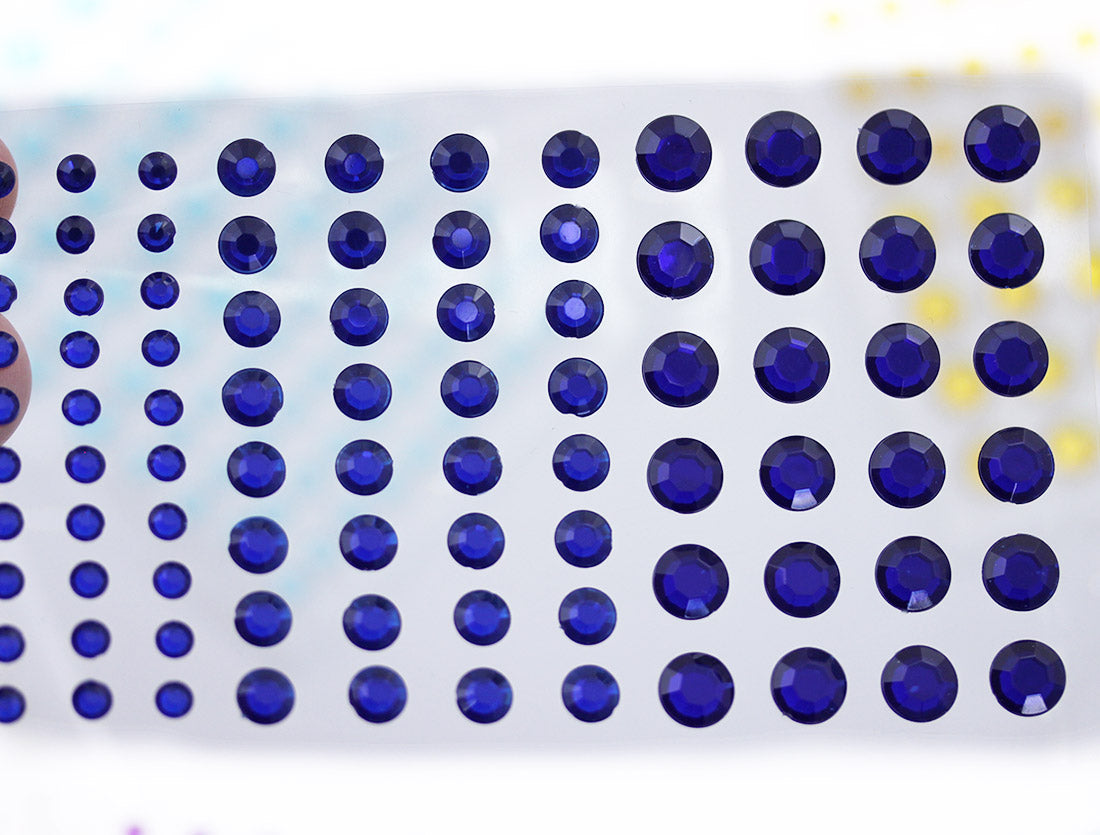 Blue Sapphire Self Adhesive Rhinestones 3 Sizes 4mm 6mm 8mm - 5 Sheets / 480PCS