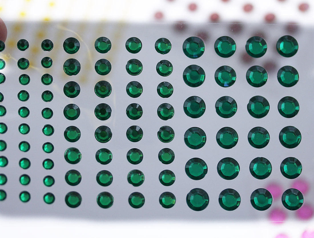 Green Emerald Self Adhesive Rhinestones 3 Sizes 4mm 6mm 8mm - 5 Sheets / 480PCS