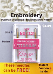 Klass Titanium Embroidery Needle - Size 80/12