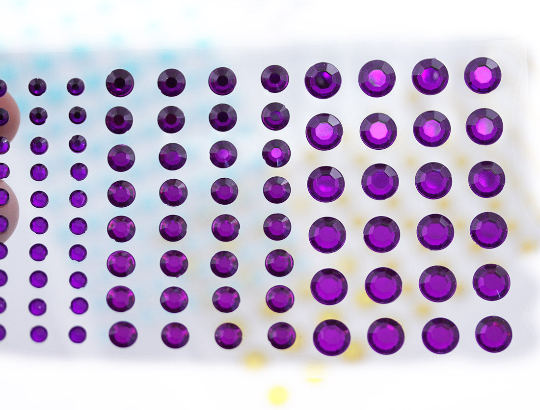 Purple Amethyst Self Adhesive Rhinestones 3 Sizes 4mm 6mm 8mm - 5 Sheets / 480PCS