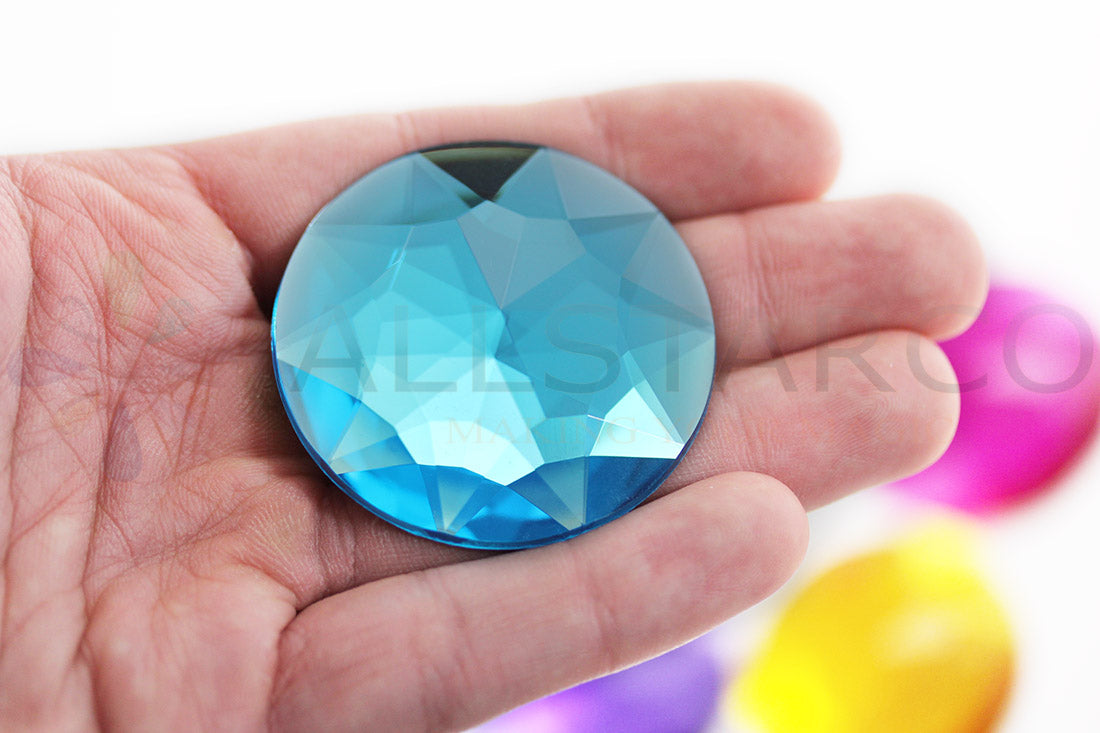 Blue Aqua Extra Large Flat Back Round Gems