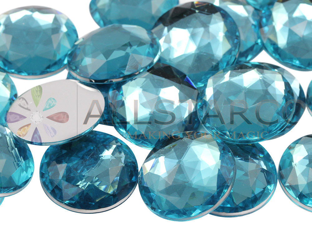 Blue Aqua Flat Back Round Gems