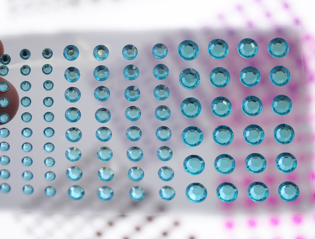 Blue Aqua Self Adhesive Rhinestones 3 Sizes 4mm 6mm 8mm - 5 Sheets / 480PCS