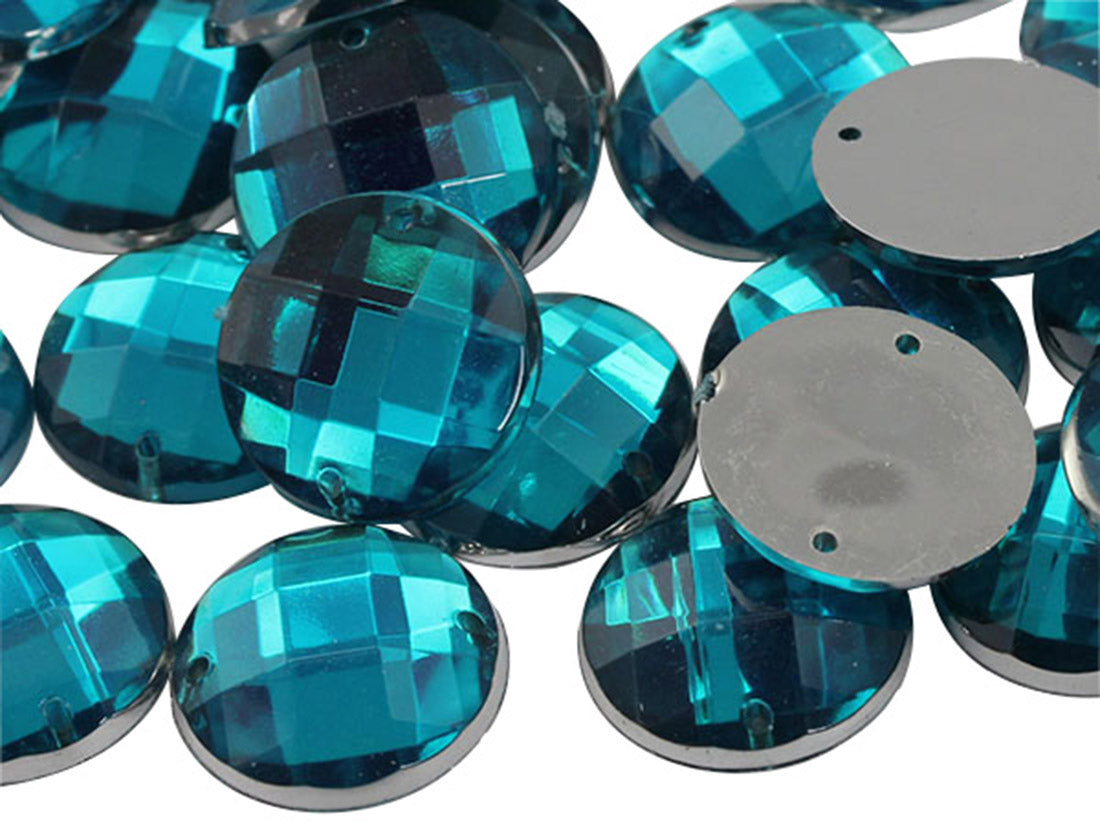 Blue Aqua Sew On Round Gems