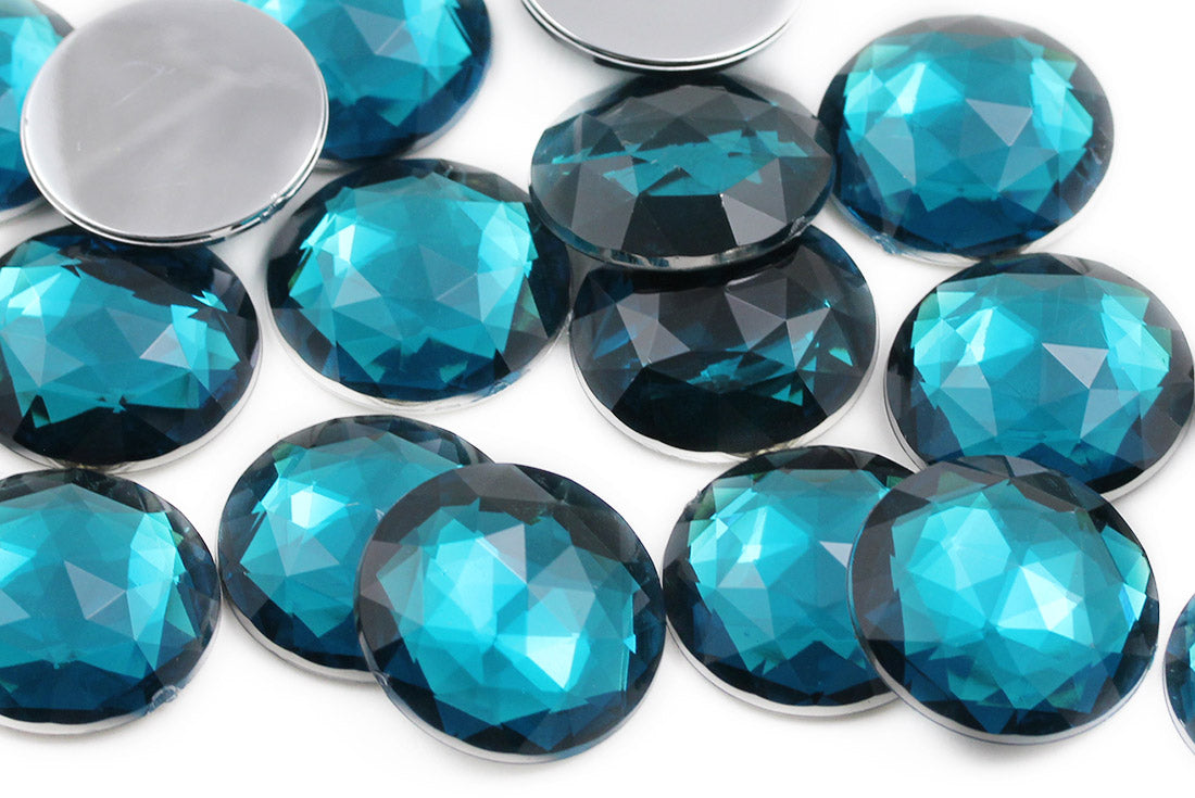 Blue Aquamarine Flat Back Round Gems