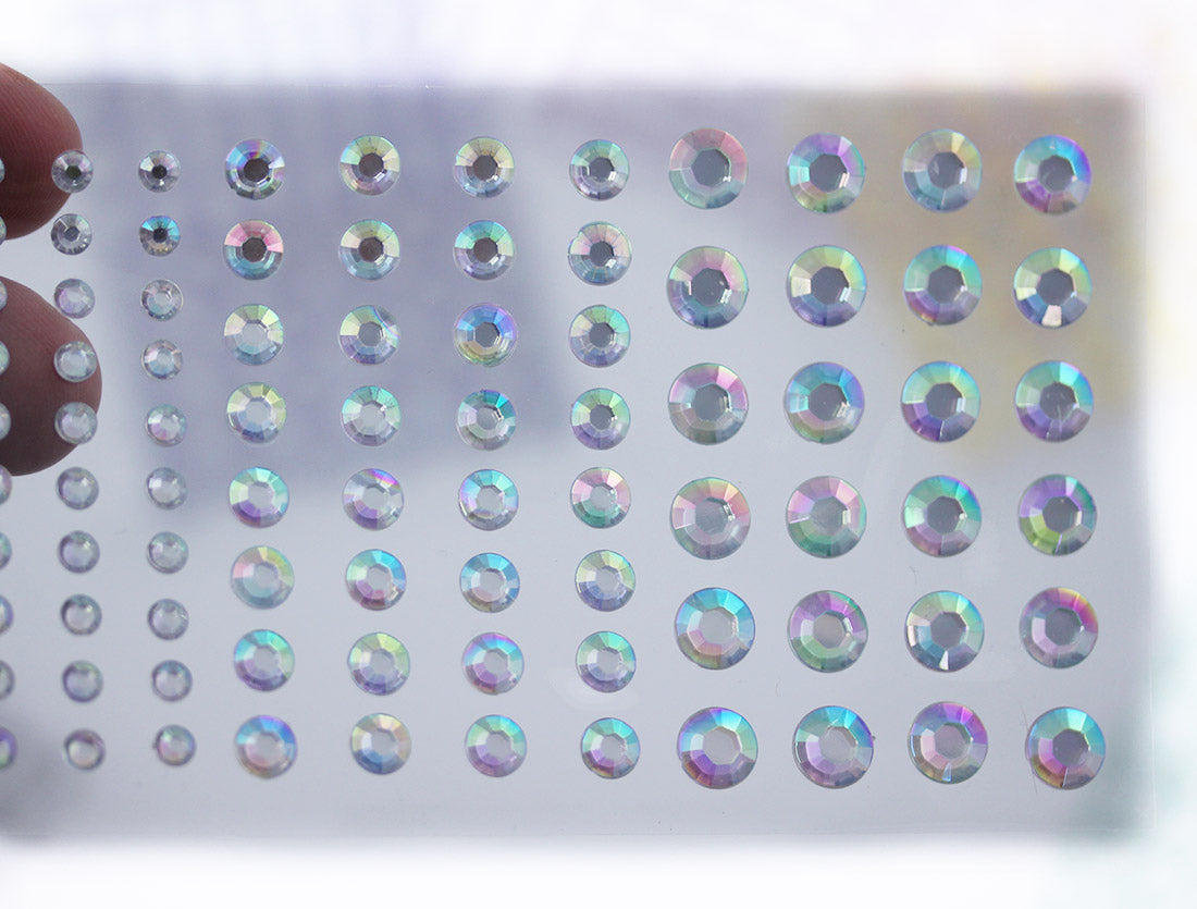 Crystal AB Self Adhesive Rhinestones 3 Sizes 4mm 6mm 8mm - 5 Sheets / 480PCS
