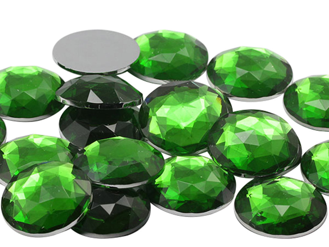 Green Peridot H120 Extra Large Flat Back Round Gems - 32mm - 6 Pieces