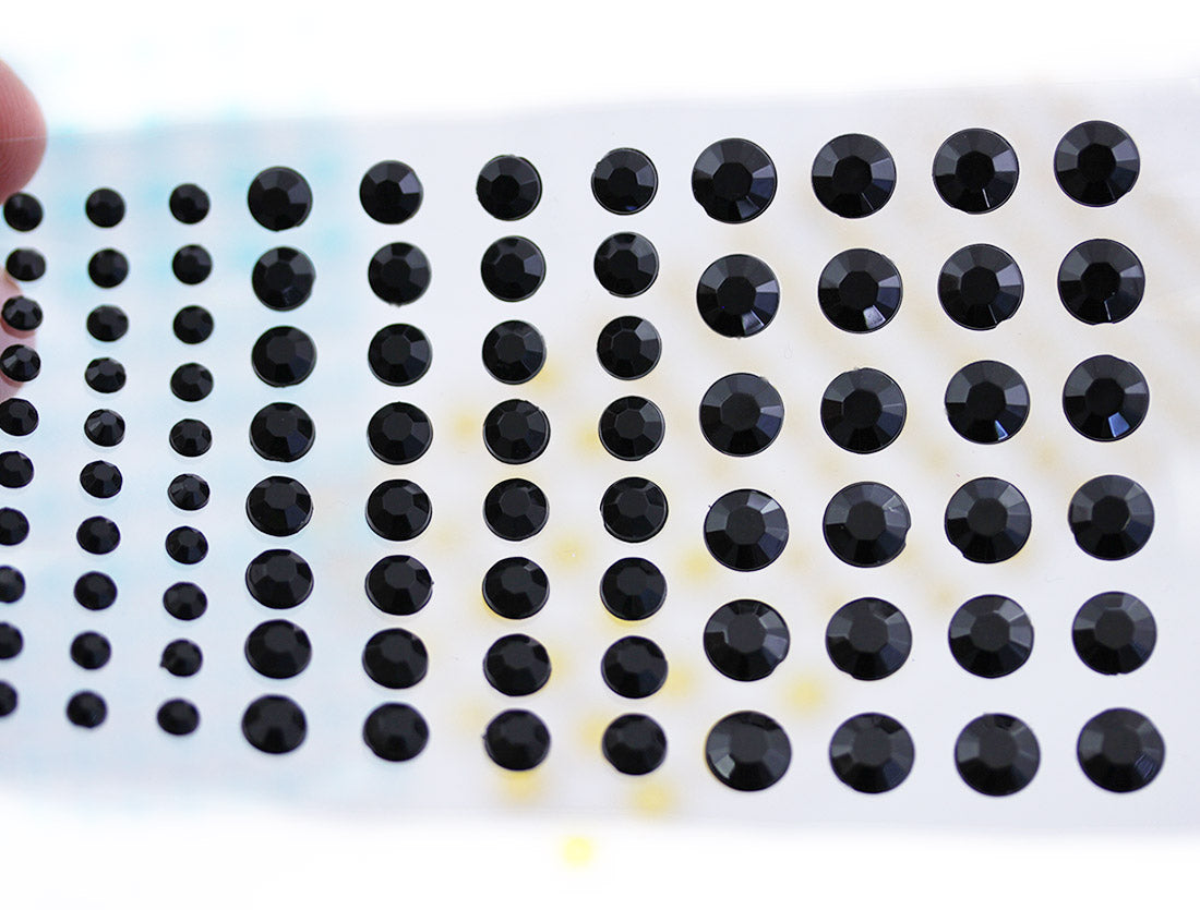 Jet Black Self Adhesive Rhinestones 3 Sizes 4mm 6mm 8mm - 5 Sheets / 480PCS