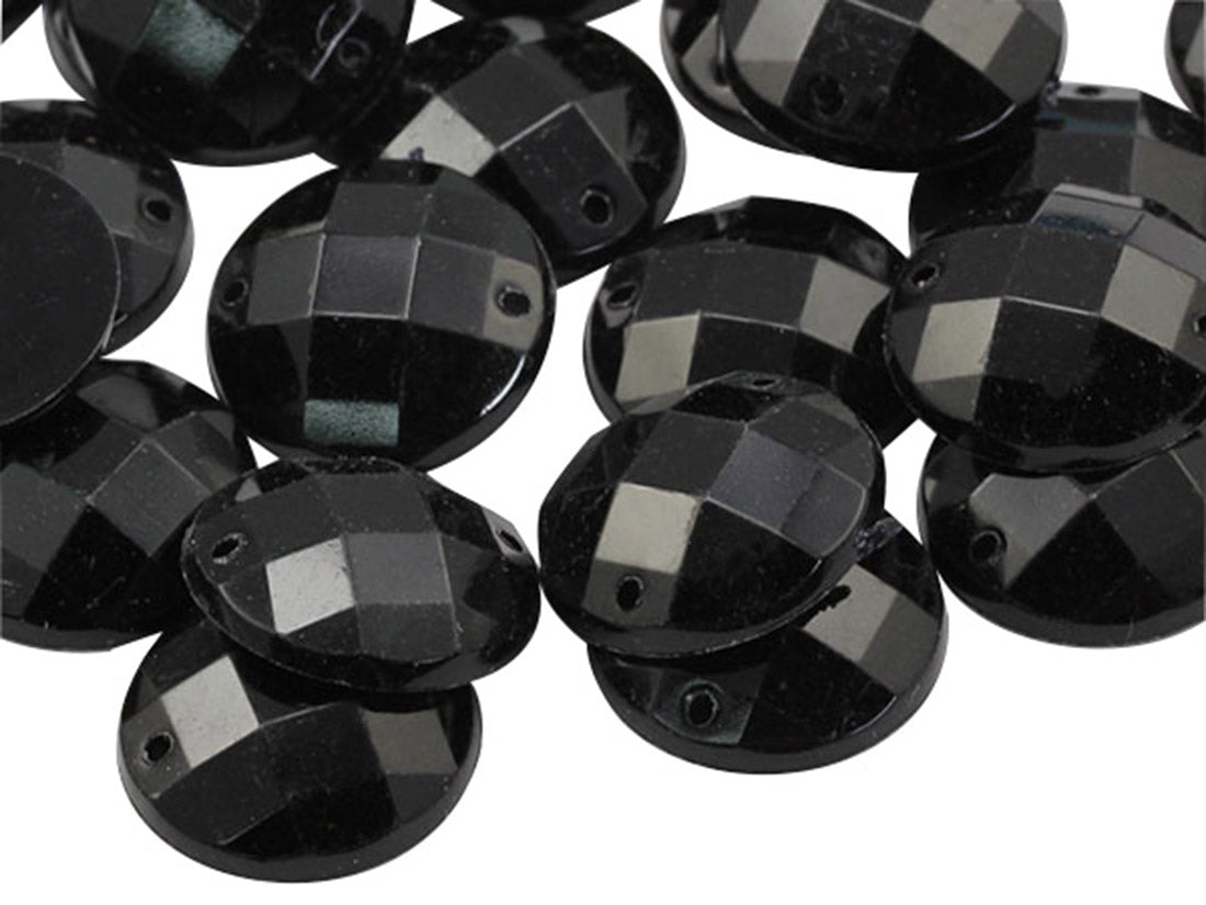 Jet-Black Sew On Round Gems
