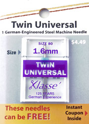 Klass Twin Universal Needle - 1.6 mm/Size 80