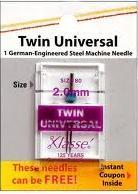 Klass Twin Universal Needle - 2.0 mm/Size 80
