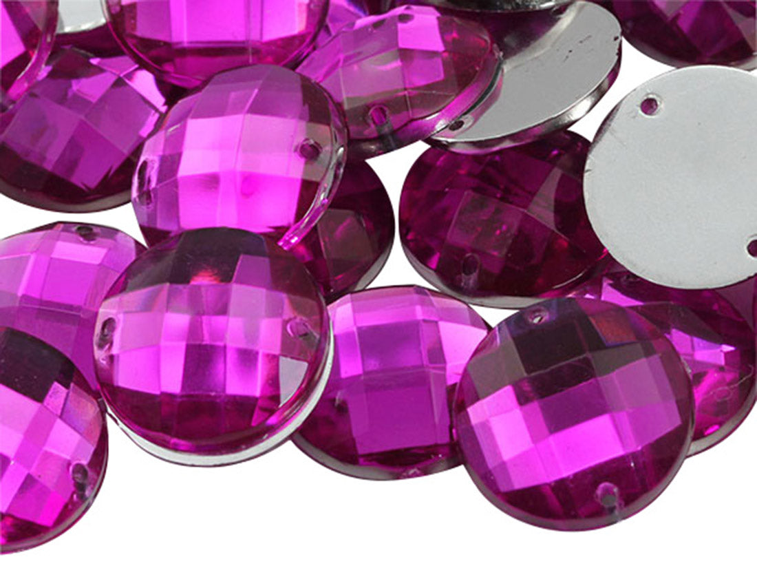 Pink Fuchsia Sew On Round Gems