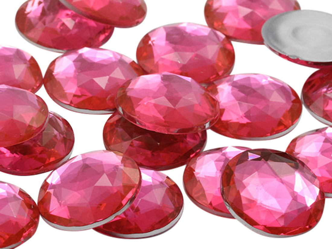 Pink Hot Extra Large Flat Back Round Gems - 30mm - 12 Pieces