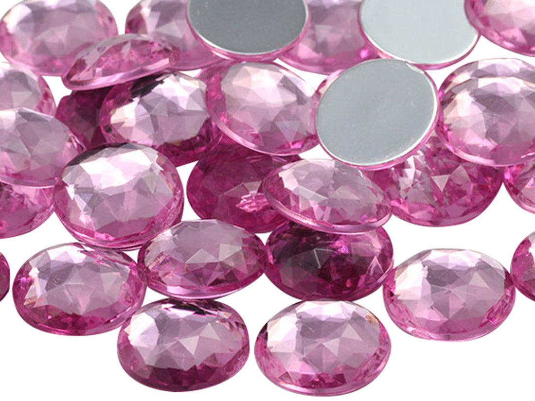 Pink Rose Flat Back Round Gems