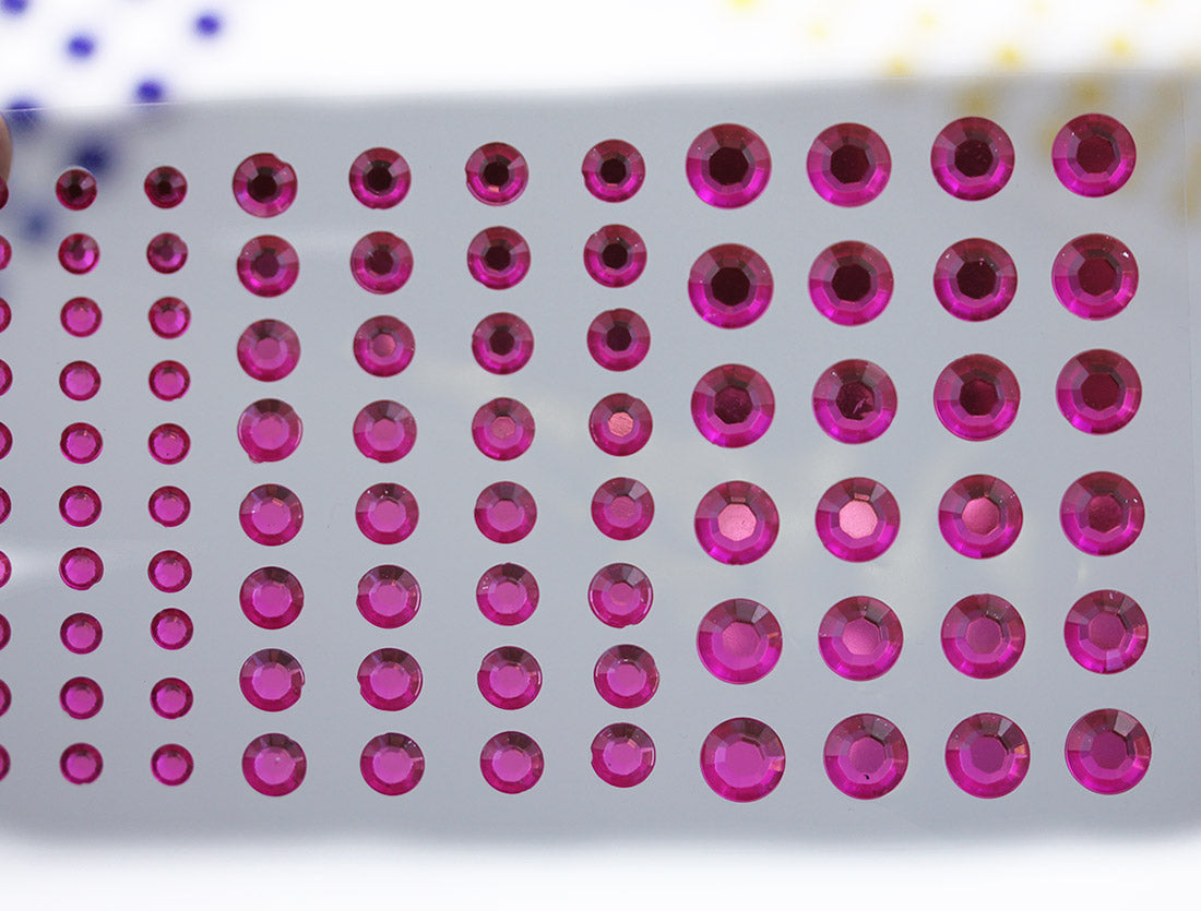 Pink Self Adhesive Rhinestones 3 Sizes 4mm 6mm 8mm - 5 Sheets / 480PCS