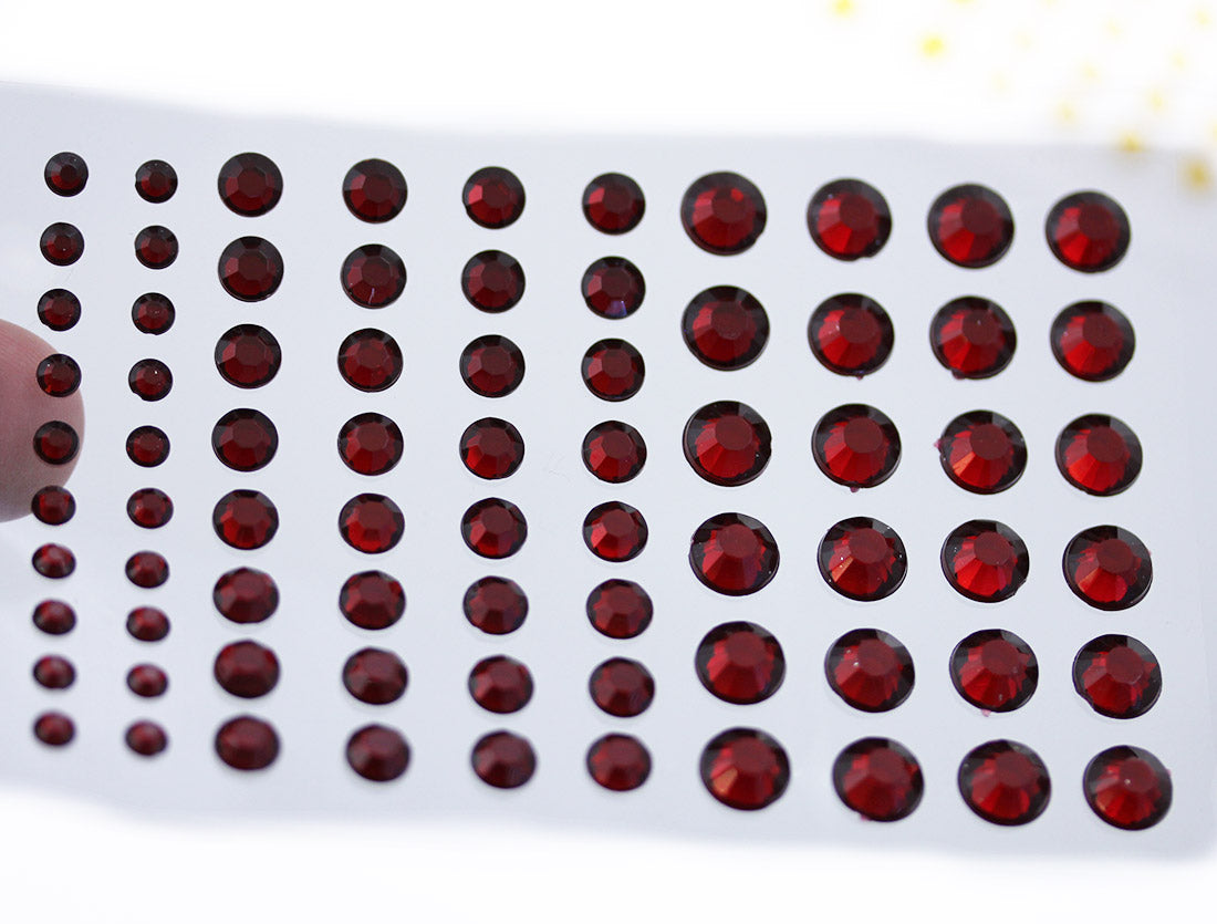 Red Ruby Self Adhesive Rhinestones 3 Sizes 4mm 6mm 8mm - 5 Sheets / 480PCS