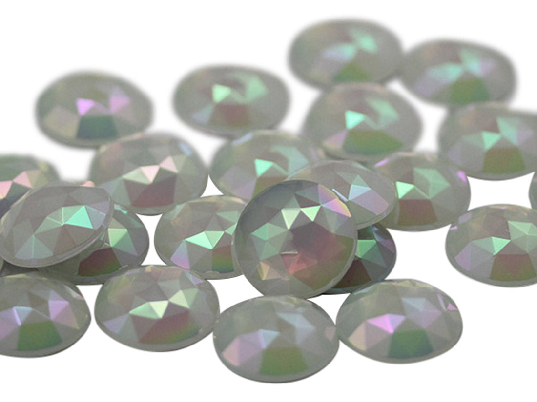 White Opal AB Flat Back Round Gems -18mm - 30 Pieces