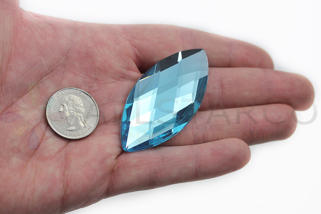 Blue Aqua Extra Large Flat Back Navette Gems