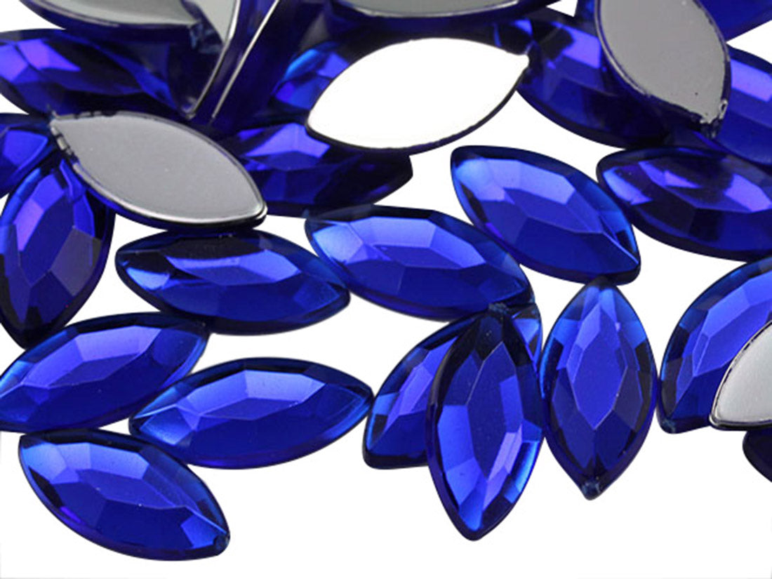 Blue Dark Sapphire Flat Back Navette Gems - 15x7mm - 40 Pieces