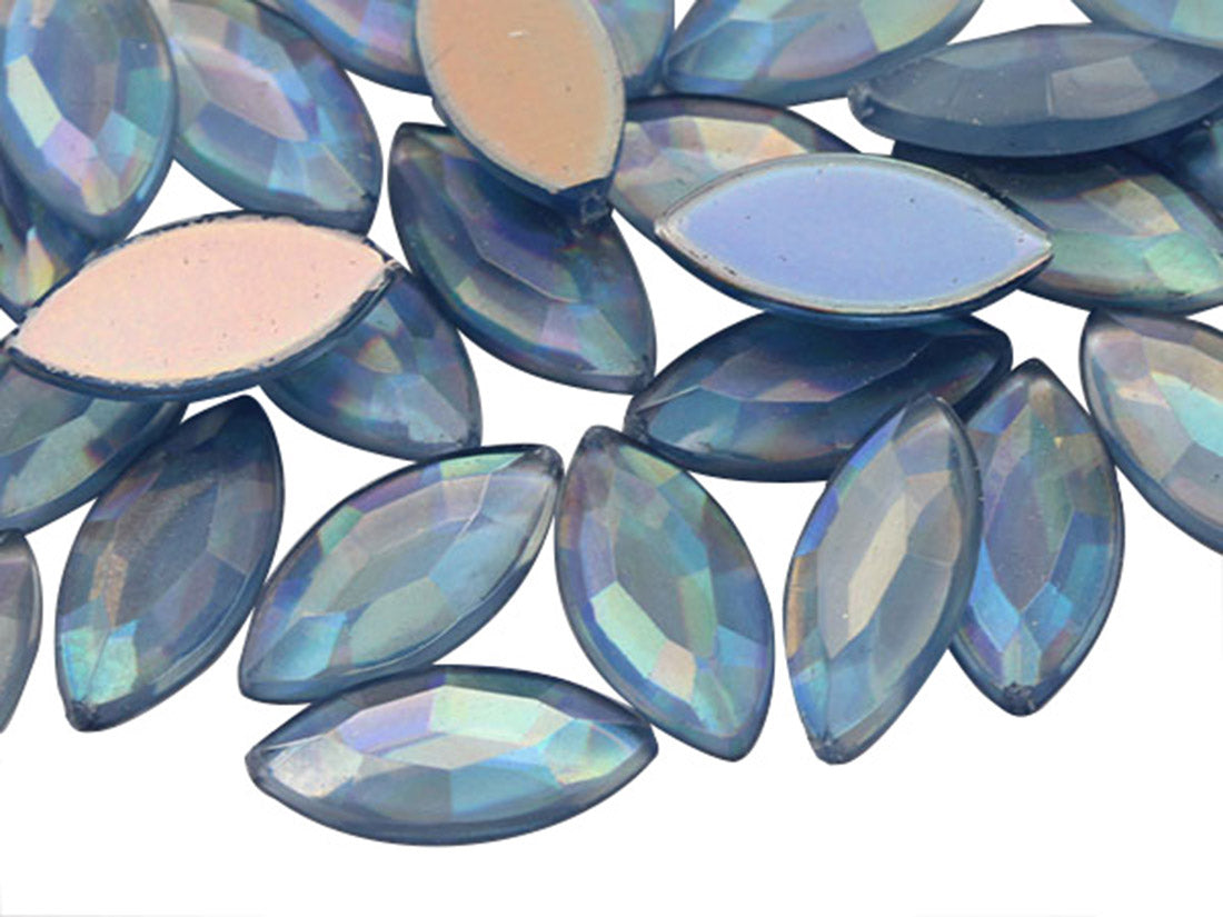 Blue Light Sapphire AB Flat Back Navette Gems - 15x7mm - 40 Pieces