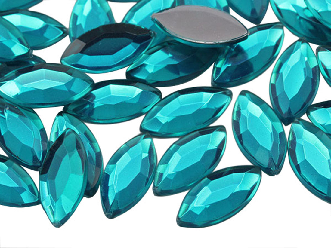 Blue Zircon Flat Back Navette Gems - 15x7mm - 40 Pieces