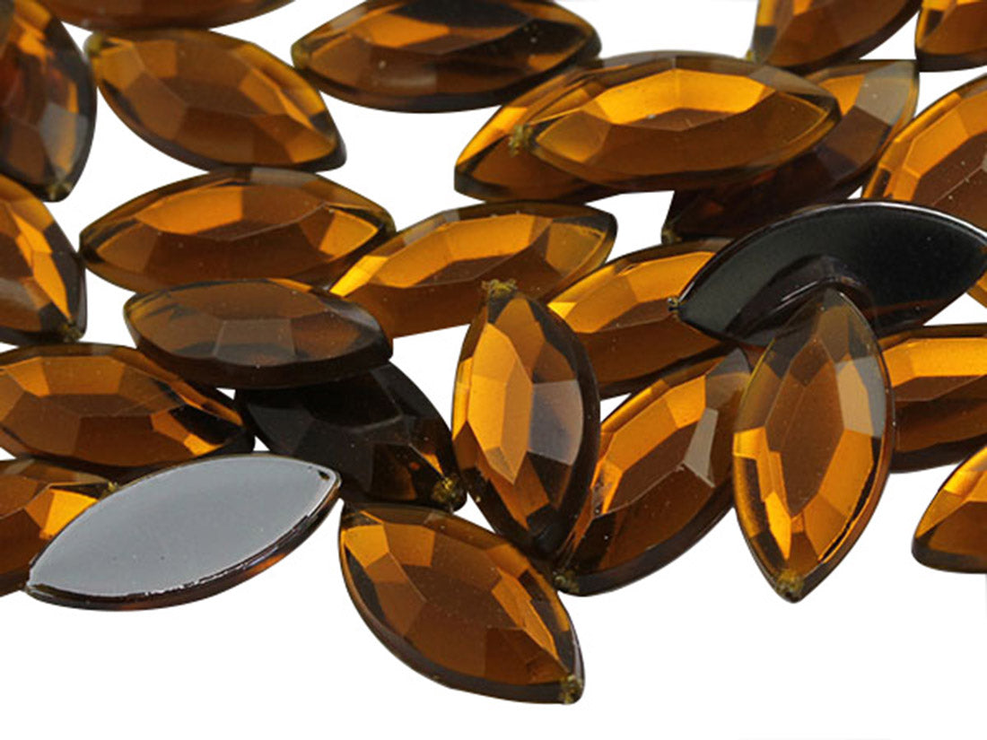Brown Smokey Topaz Flat Back Navette Gems - 15x7mm - 40 Pieces