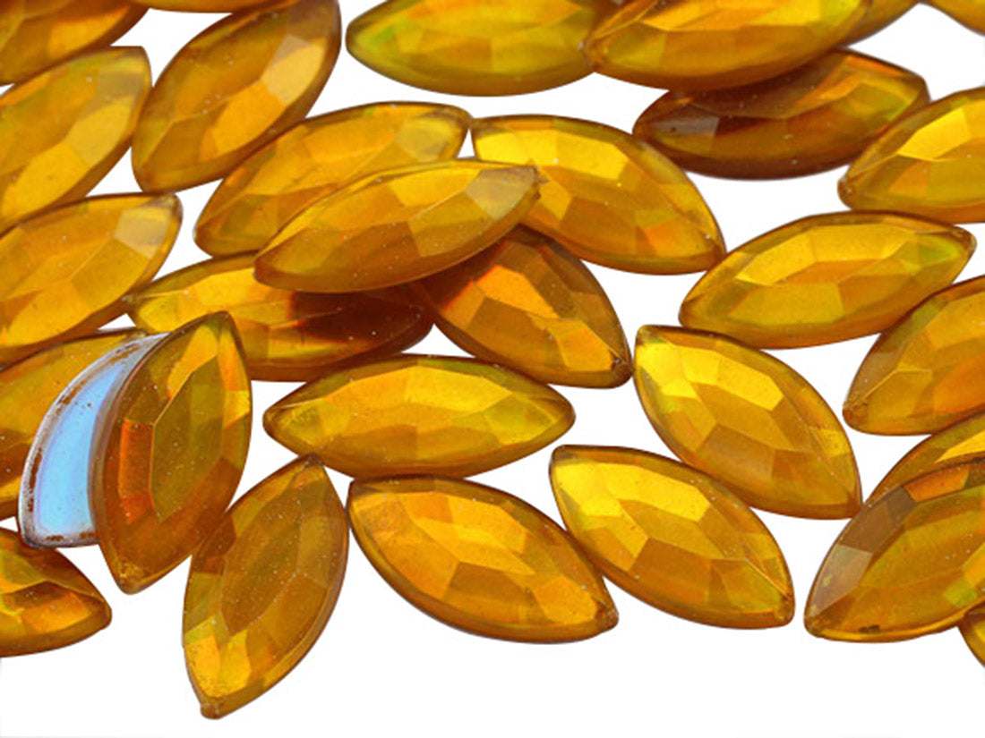 Gold Topaz AB Flat Back Navette Gems - 15x7mm - 40 Pieces