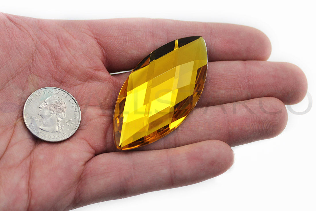 Gold Topaz Extra Large Flat Back Navette Gems - 62x30mm - 2 Pieces