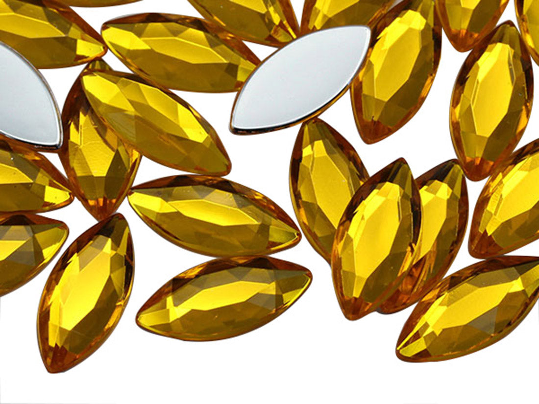 Gold Topaz Flat Back Navette Gems