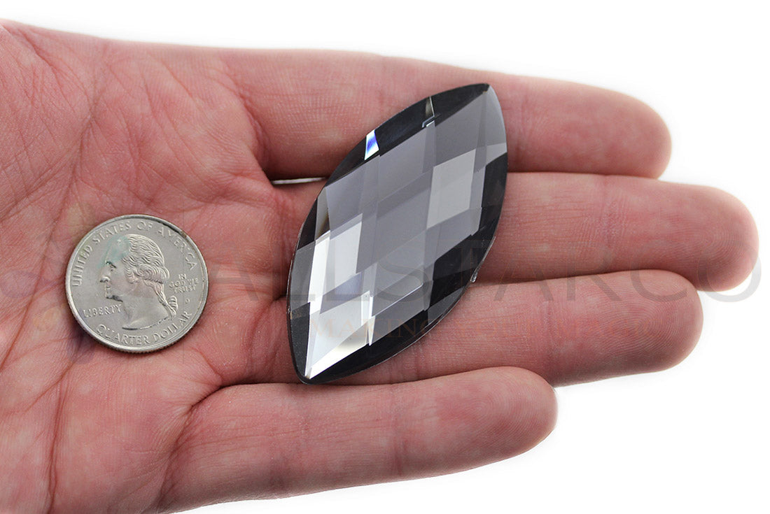 Gray Black Diamond Extra Large Flat Back Navette Gems - 62x30mm - 2 Pieces