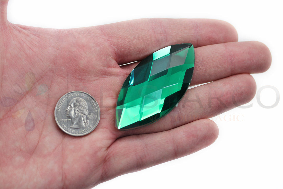 Green Emerald Extra Large Flat Back Navette Gems