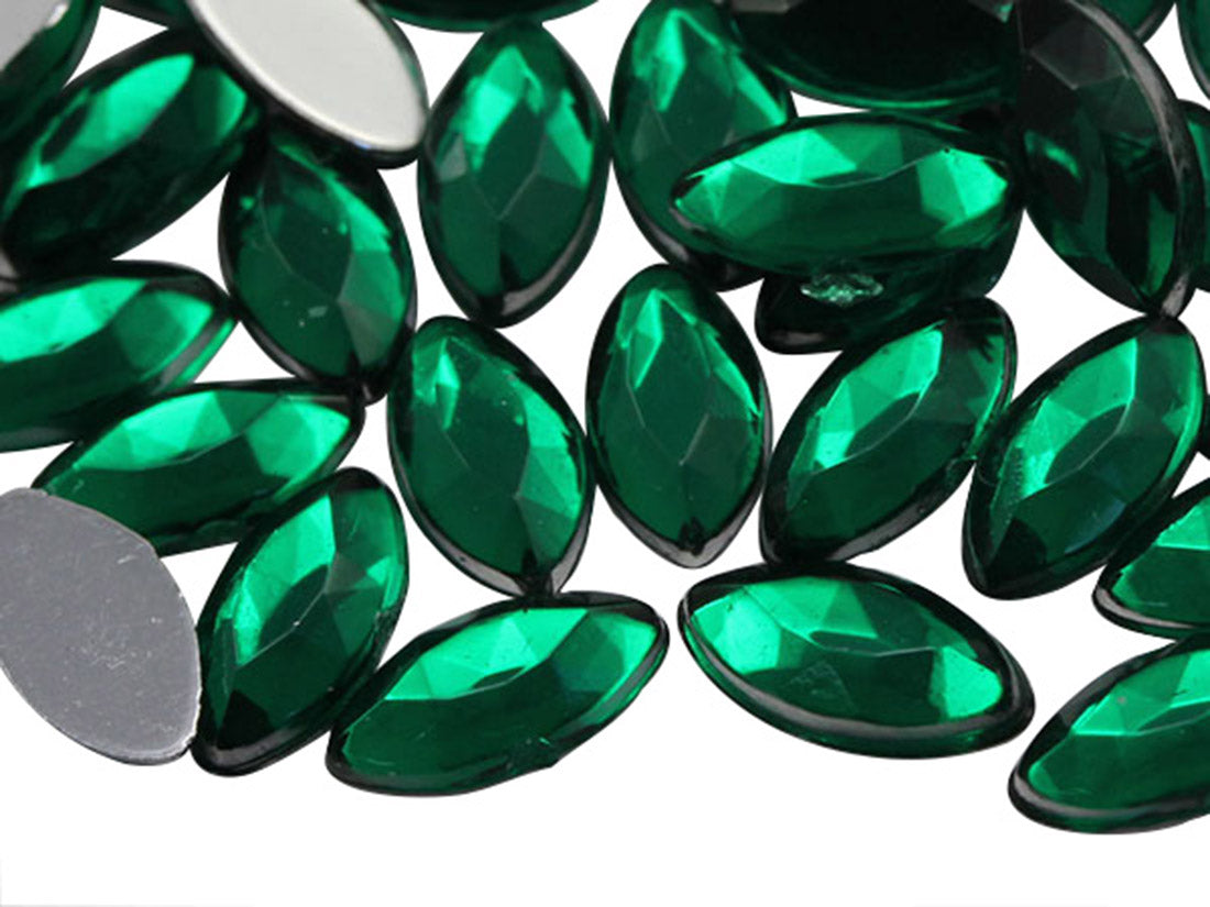 Green Emerald Flat Back Navette Gems