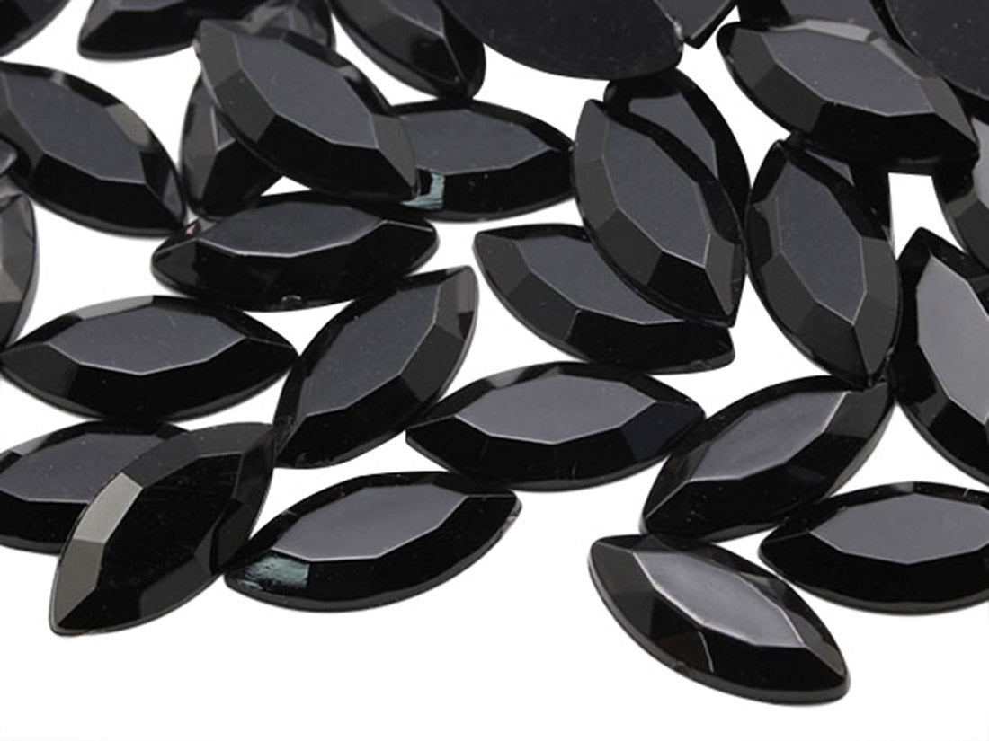 Jet Black Flat Back Navette Gems
