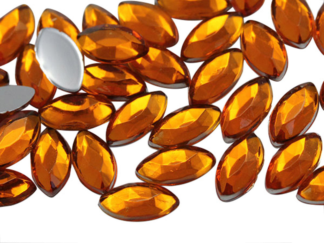 Orange Hyacinth Flat Back Navette Gems