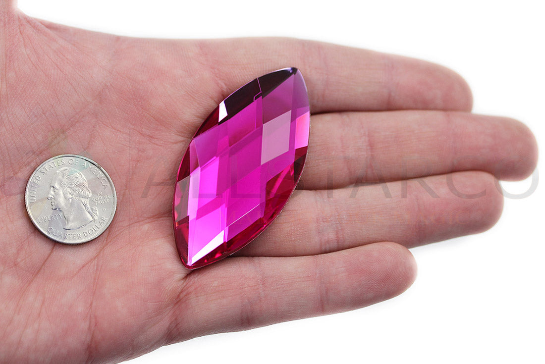 Pink Fuchsia Extra Large Flat Back Navette Gems - 62x30mm - 2 Pieces