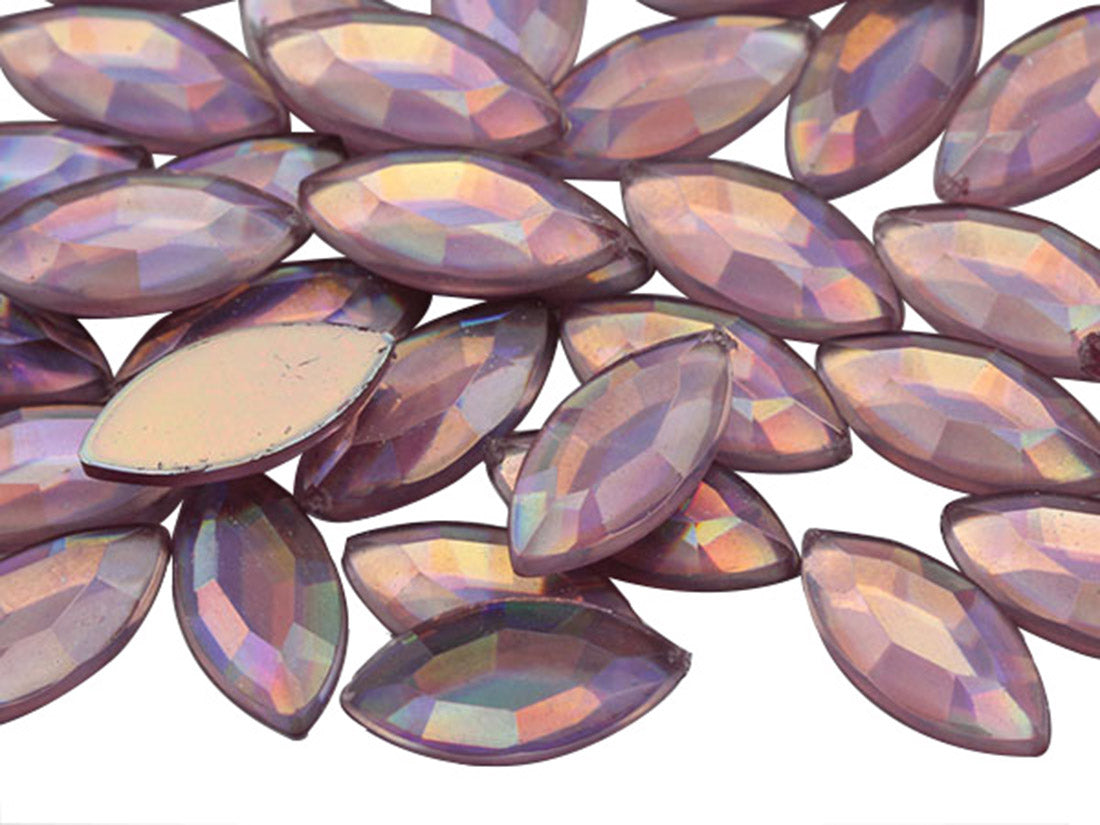 Pink Rose AB Flat Back Navette Gems - 15x7mm - 40 Pieces