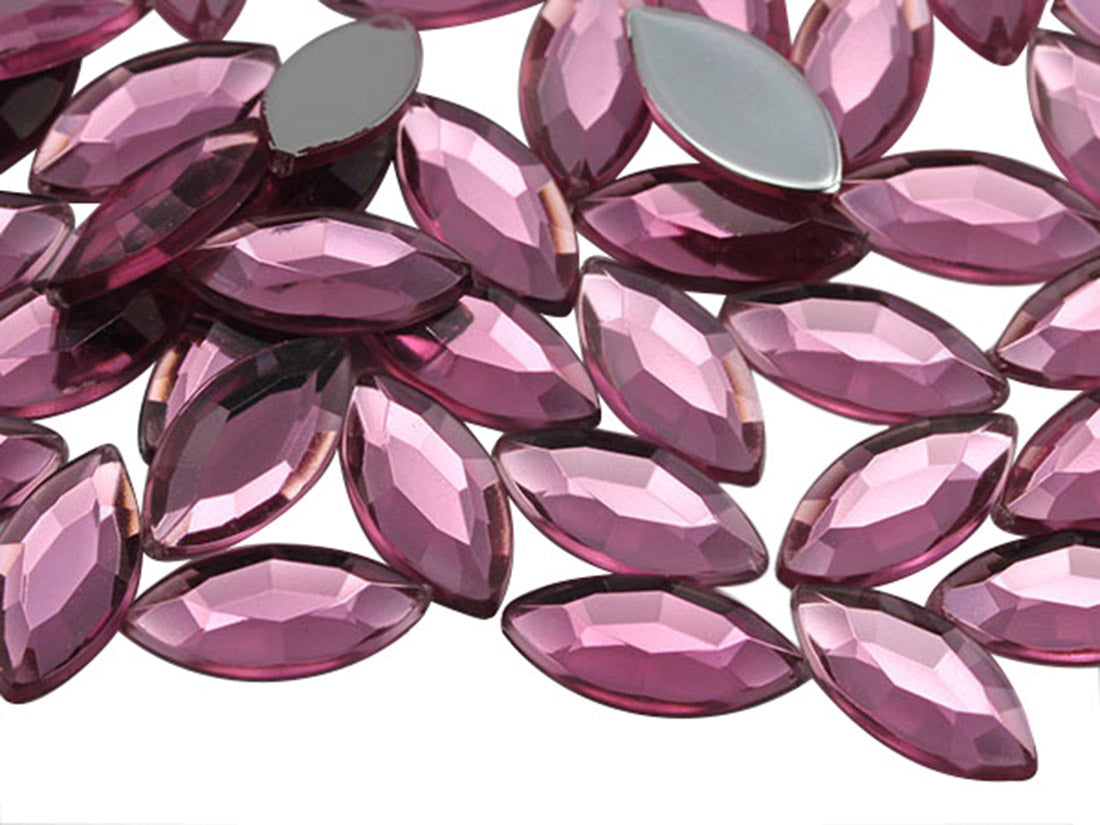 Pink Rose Flat Back Navette Gems