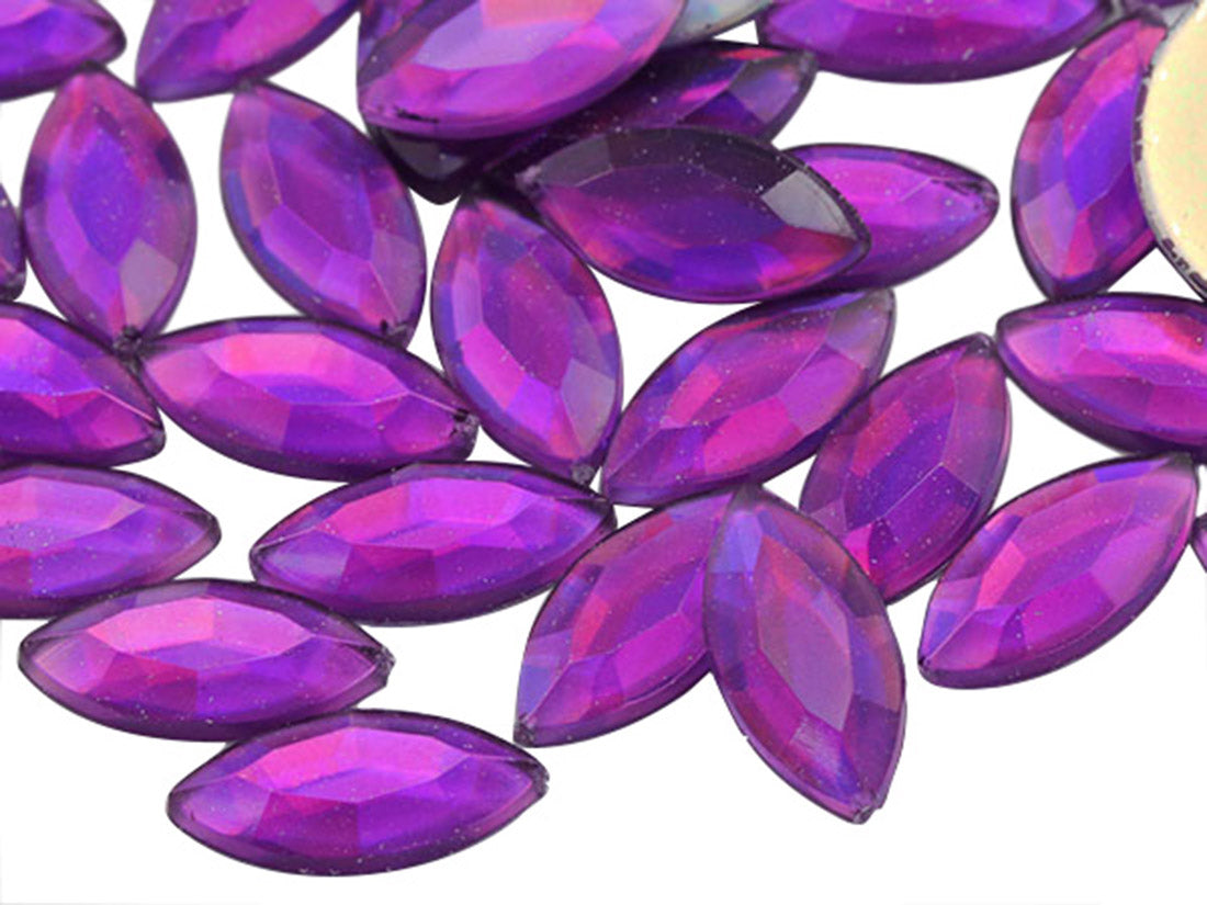 Purple Amethyst AB Flat Back Navette Gems - 15x7mm - 40 Pieces