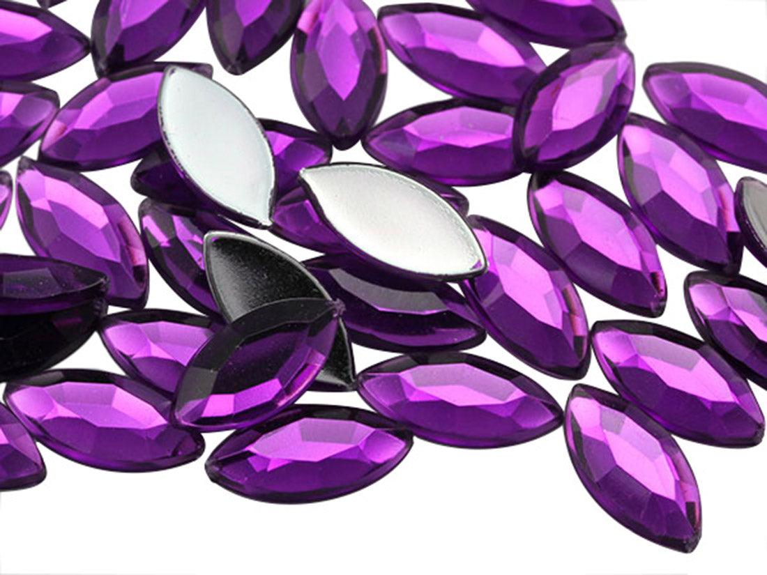 Purple Light Amethyst Flat Back Navette Gems - 15x7mm - 40 Pieces