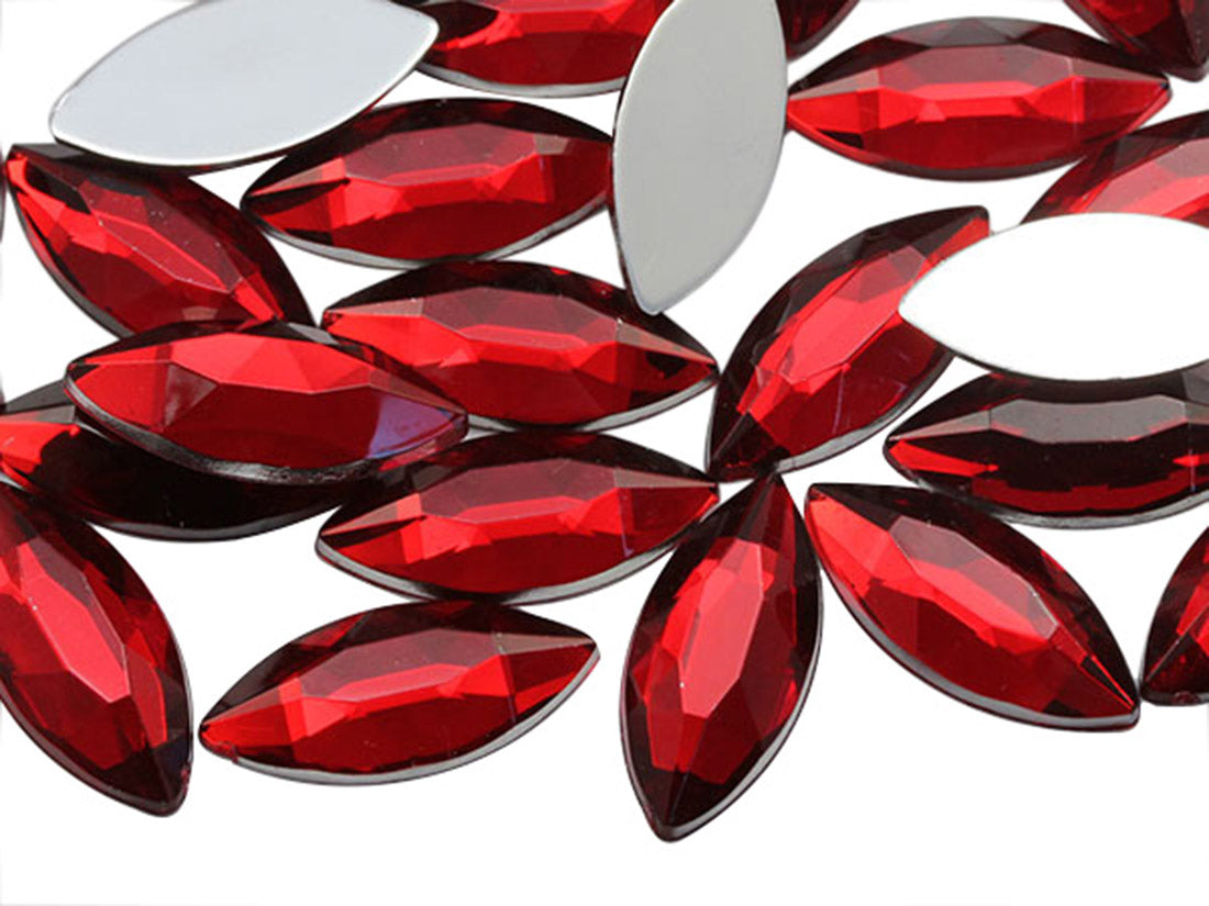 Red Ruby Flat Back Navette Gems