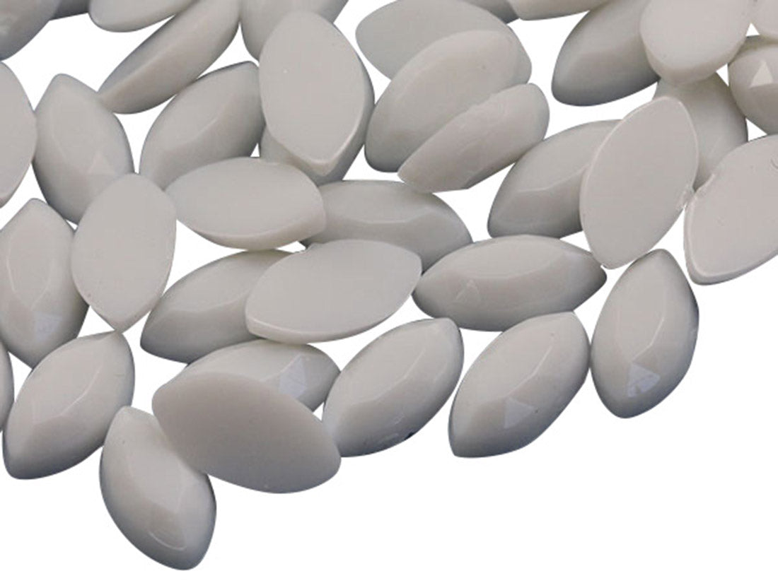White Chalk Flat Back Navette Gems - 8x4mm - 75 Pieces