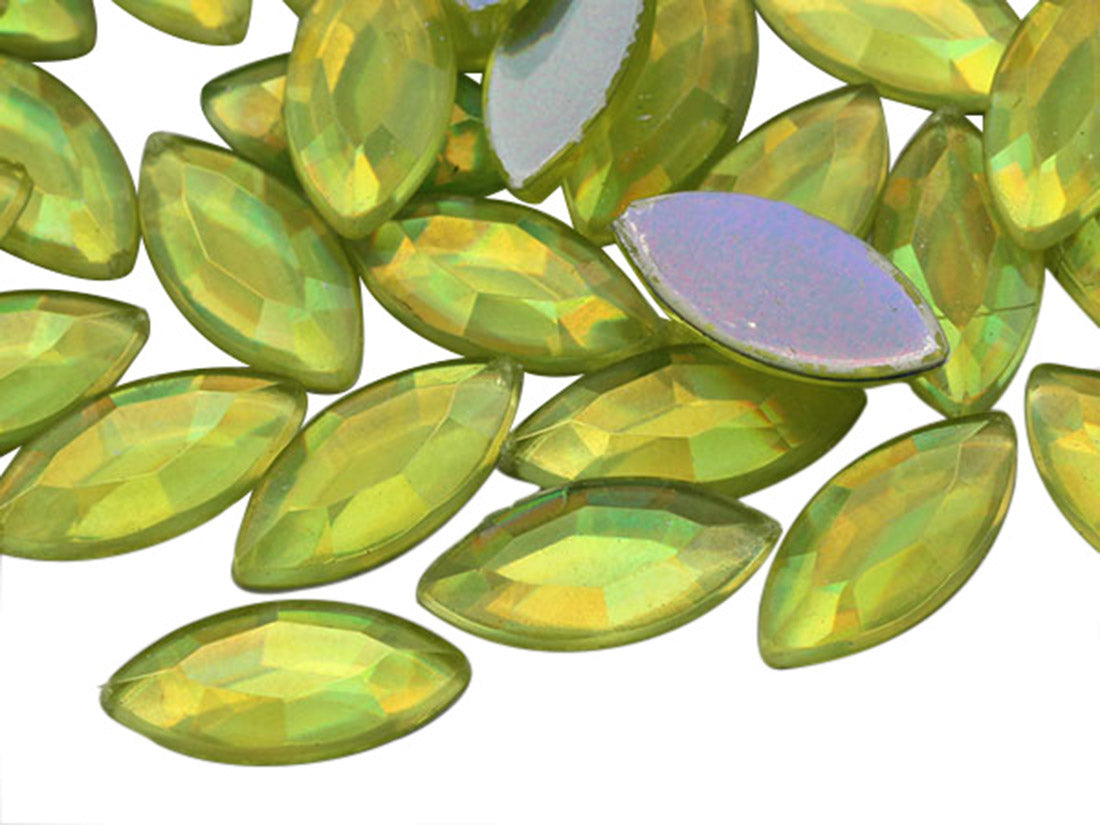Yellow Jonquil AB Flat Back Navette Gems - 15x7mm - 40 Pieces