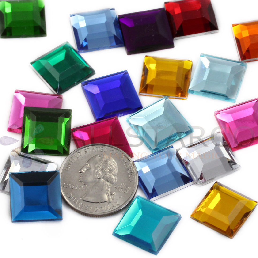 Assorted Colors Flat Back Square Gems
