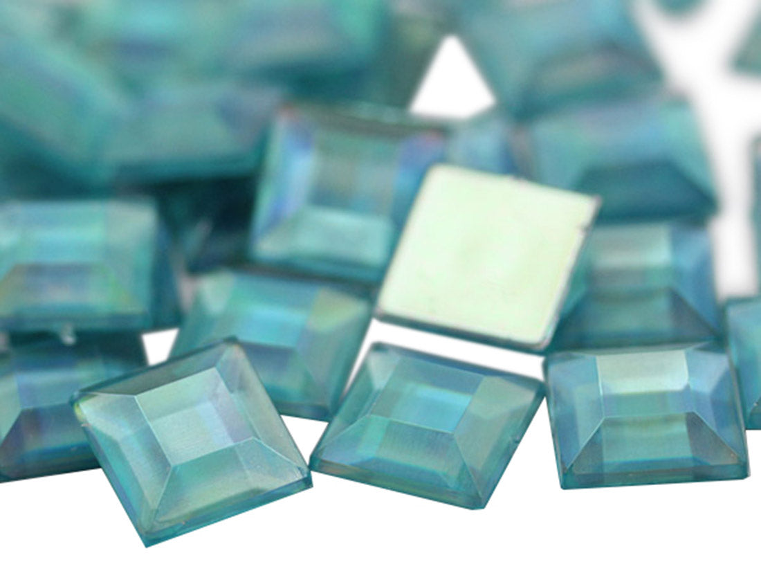 Blue Aqua AB Flat Back Square Gems - 12mm - 40 Pieces