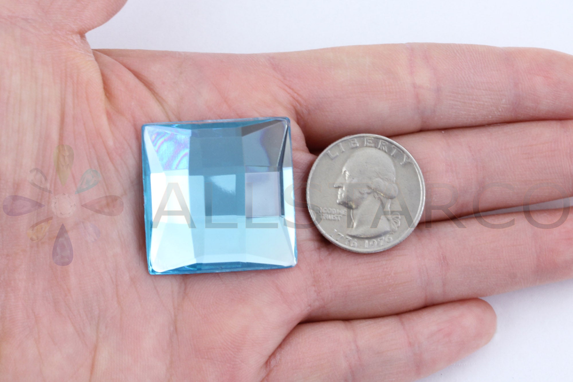 Blue Aqua Extra Large Flat Back Square Gems  - 30mm - 4 Pieces