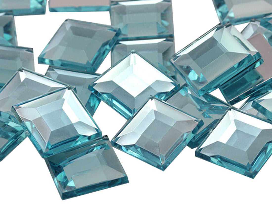Blue Aqua Flat Back Square Gems