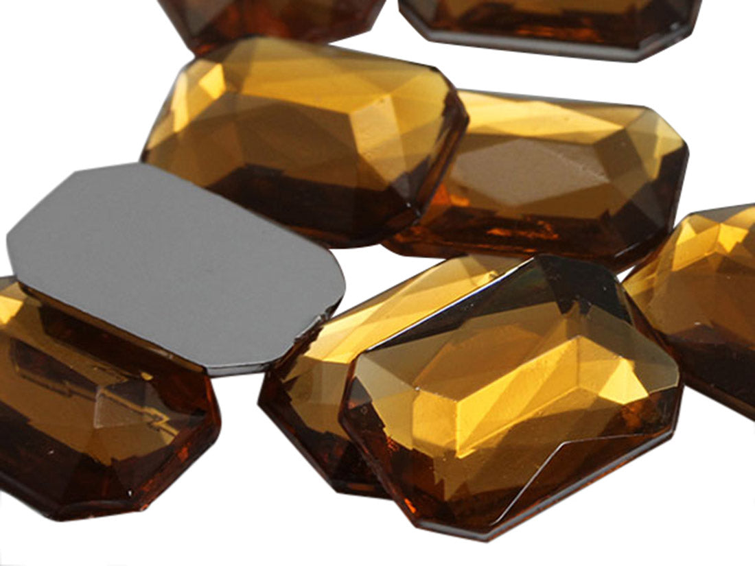 Brown Smokey Topaz Flat Back Octagon Gems - 18x13mm - 30 Pieces