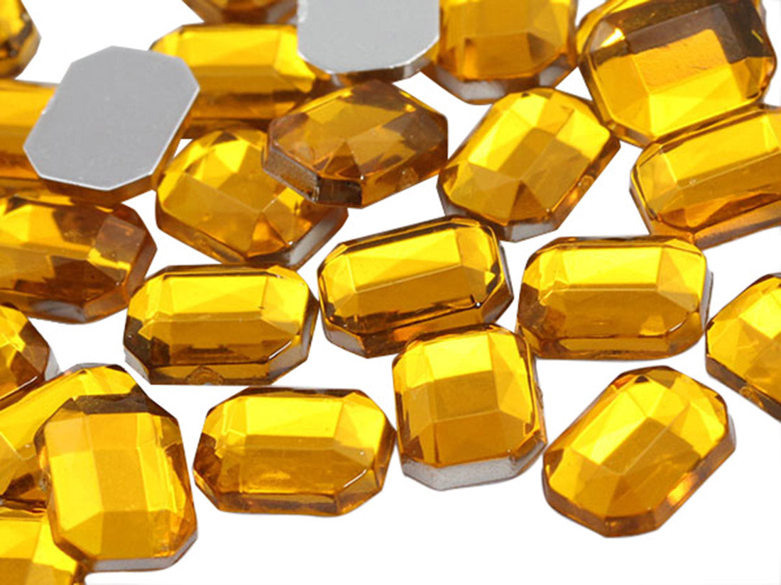 Gold Topaz Flat Back Octagon Gems - 8x6mm - 100 Pieces